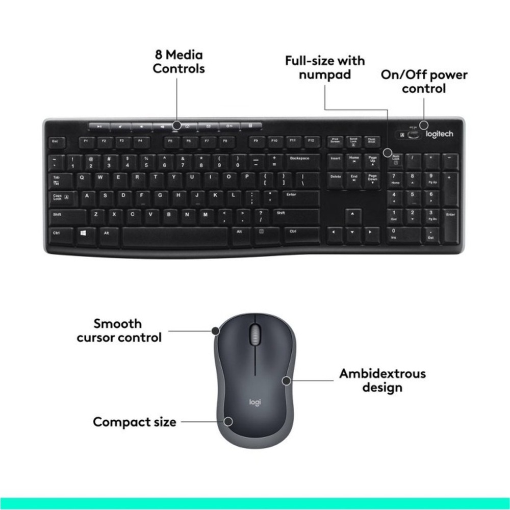 Logitech Wireless Keyboard & Mouse Combo – Full Size, USB Receiver, Brand New - Picture 9 of 9